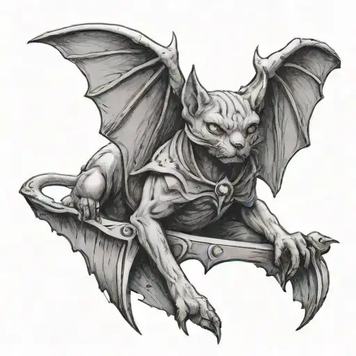 Cat Gargoyle With Bat Wings
