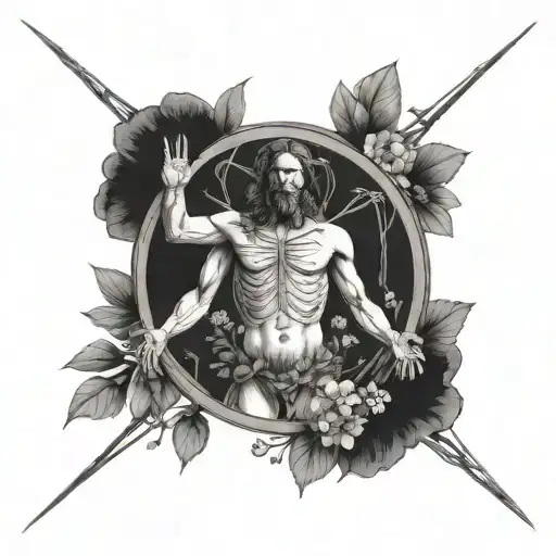 Vitruvian Man But Make It An Angel Filled With Wildflowers