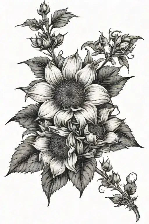 Sunflower And Larkspur Flower