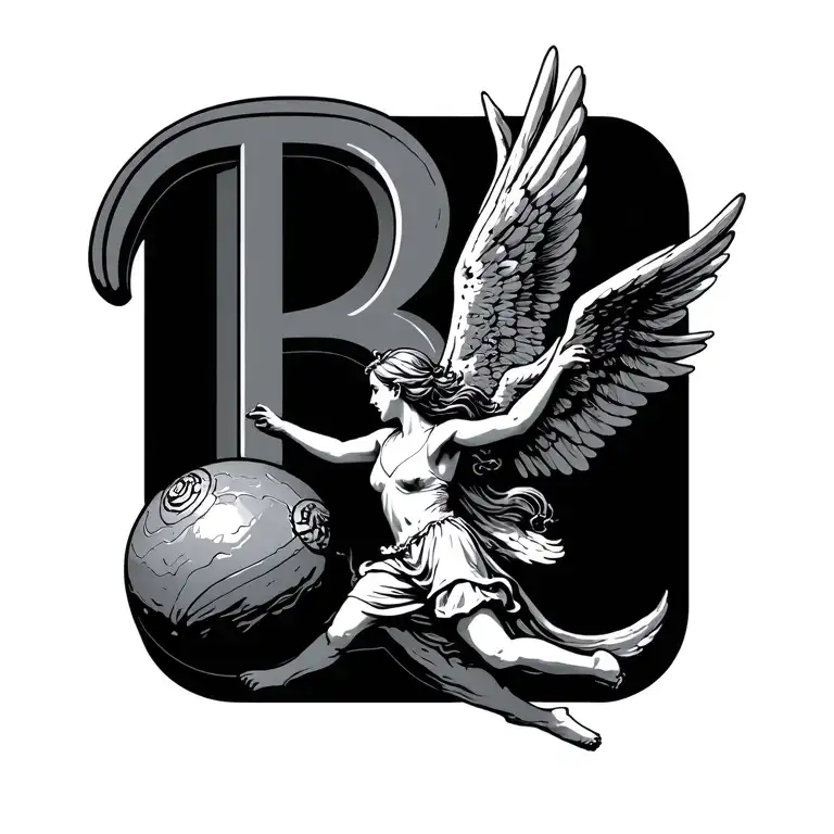 Ball That Flies Away With The Letter B And Angel In Balance