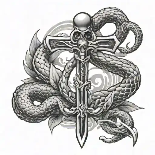 Caduceus As A Sword With Two Snakes