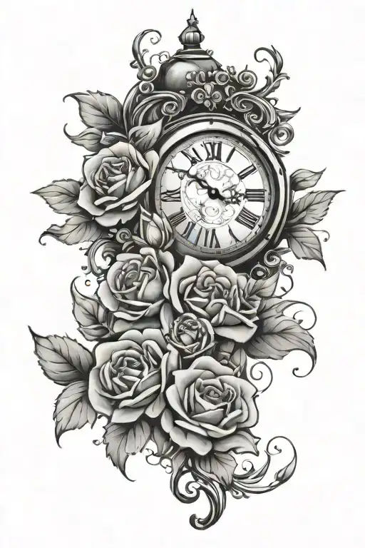 Clock And Flowers