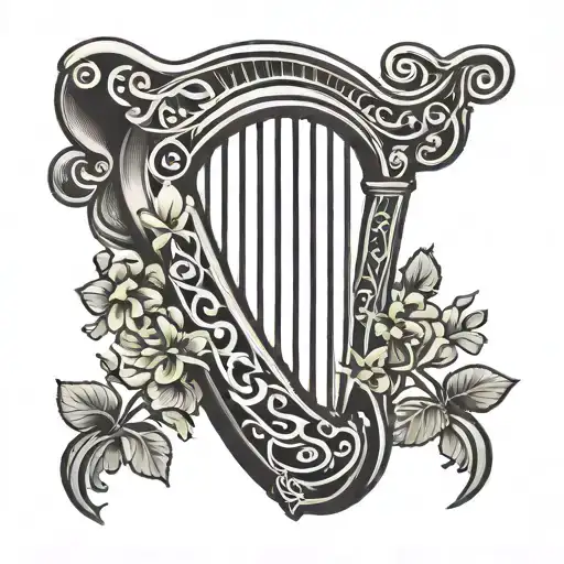Irish Harp With Shamrocks