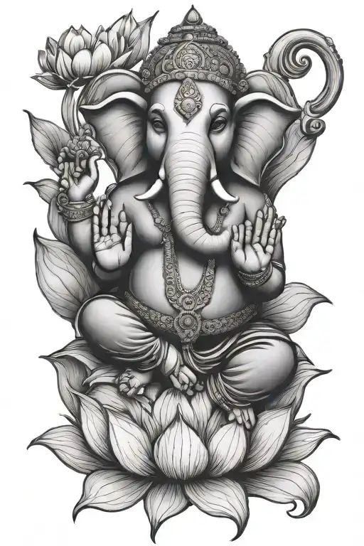 Ganesha Sitting In Lotus Flower