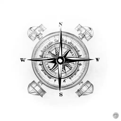 A Traditional Compass Surrounded By Various Sports Equipment