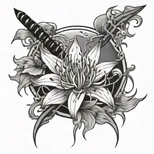 Spider Lily Flower With Moon And Katana Embedded