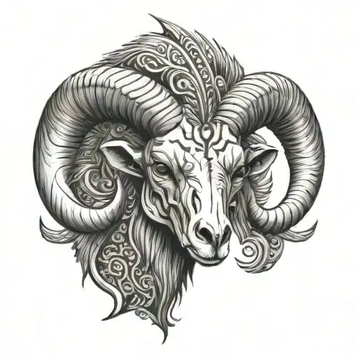 Ram Skull With Goatie And Arm Band Design