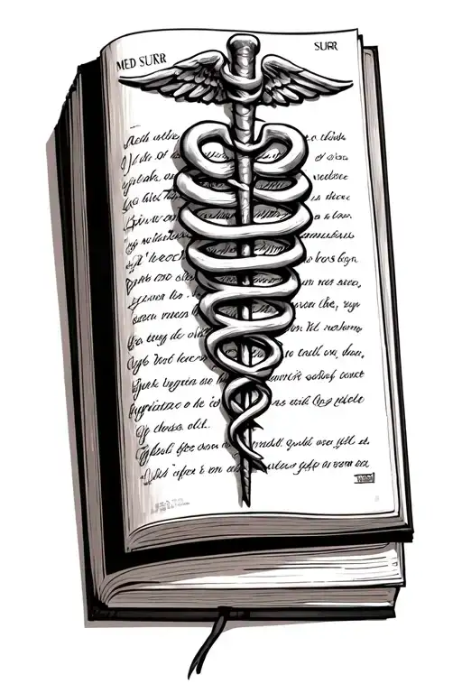Rod Of Asclepius On Open Book With Title Med Surg