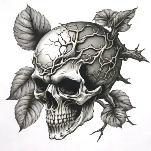 Skull Head On A Tree Branch