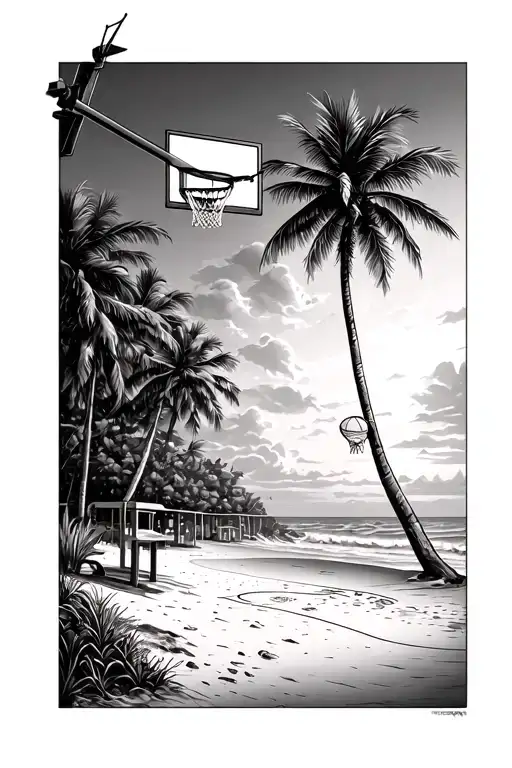 Beach And Basketball Court Looking