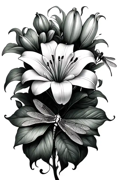 Lilly Flower With Dragonfly