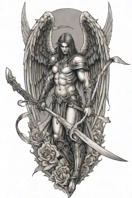 Voluptuous Warrior Angel With Full Scythe And Wings