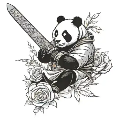 Japan Panda Rose Samurai Sword