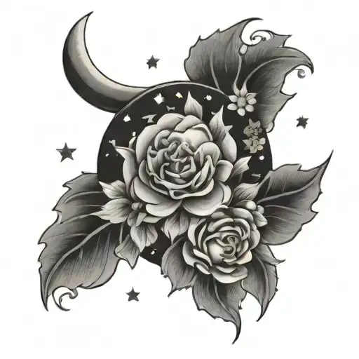 Moon With Stars And Flowers