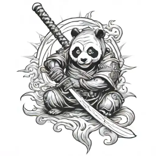 Japan Panda Sun Samurai Sword Karma