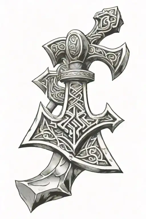 Mjolnir Hammer And Valknut Symbol