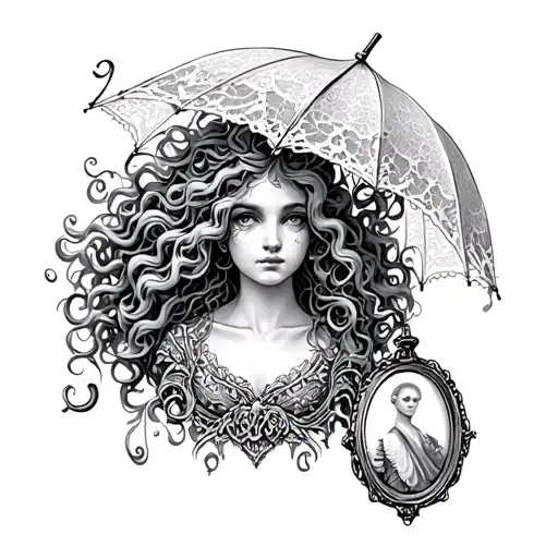 Put Medusa Carrying A Lace Umbrella In A Locket Or Picture Frame