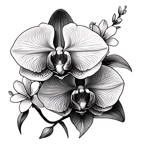 Line Tatto Of Orchids With Little Flowers Coming