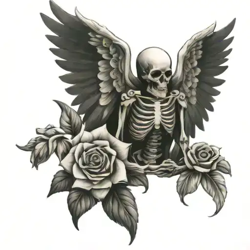 Skeleton With Angelwings Flowers
