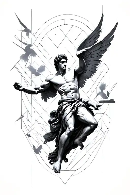 Falling Roman Men With Wings And Some Geometry Patterns