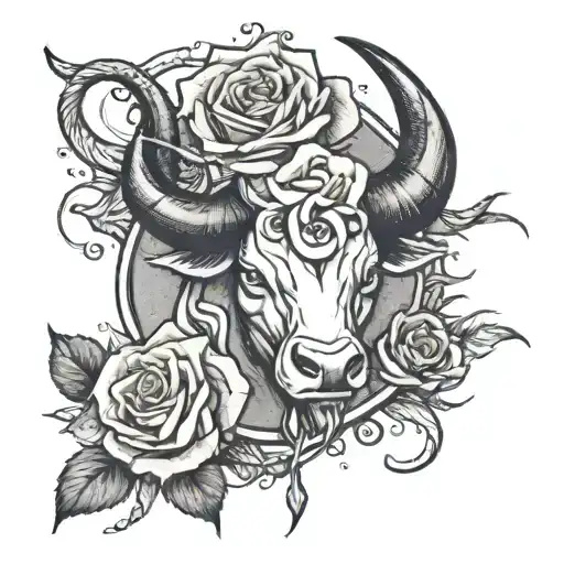 Taurus Symbol With Rose Intertwined Grunge Inspired