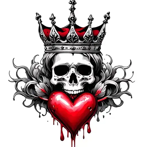 Melting Skull With A Bleeding Heart And A Queens Crown On Its