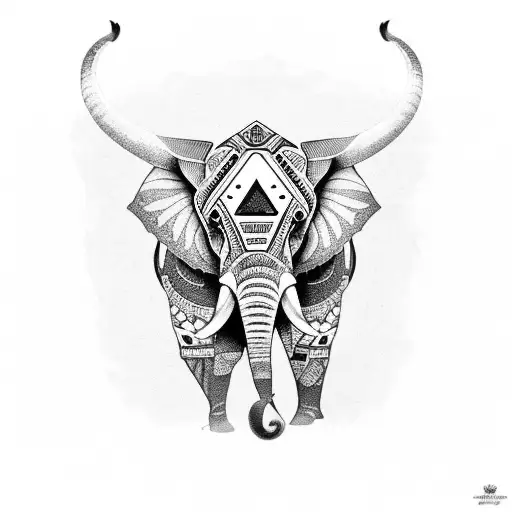 A Black-grey Tattoo Of A Psychedelic Elephant With Intricate Patterns