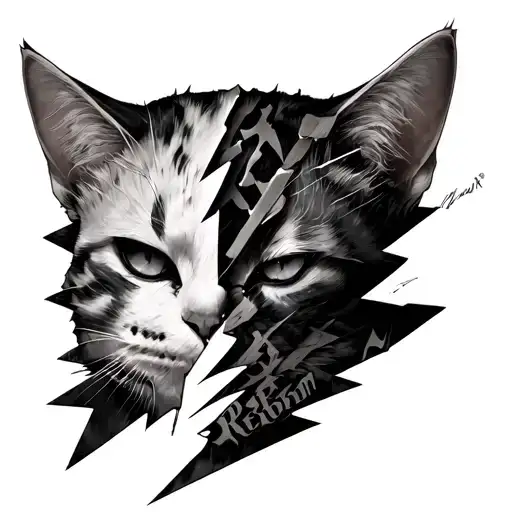 Neck Tattoo Featuring Japanese Kattana Broken With Reborn Written On Side Vertically