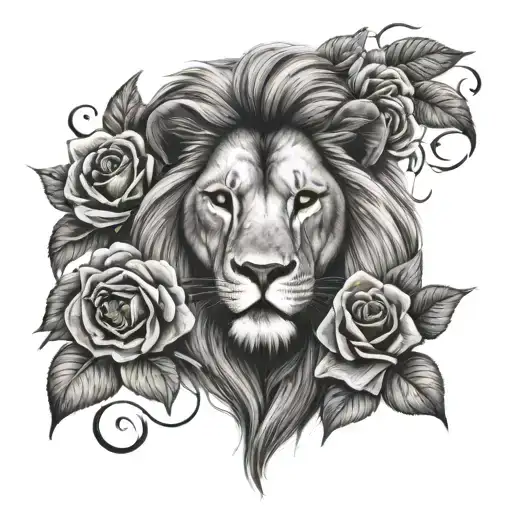 Lion Face With Roses