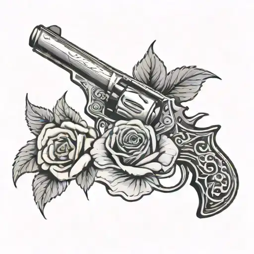 Revolver With Engraving On The Barrel And A Snake Twirled Around The Barrel With Rose Thorns Around