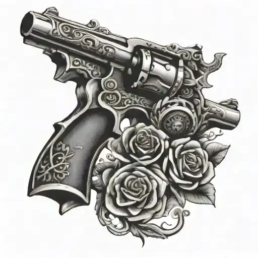 Revolver With Engraving On The Long Barrel And A Snake Twirled Around It