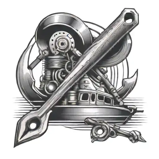 Design A Black And Grey Tattoo Of A Mechanic's Tools Forming A Sailboat