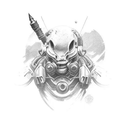 A Black And Grey Portrait Of A Video Game Character