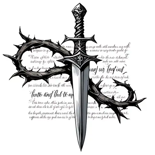 Dagger Wrapped In Thorns And Bible Scripture