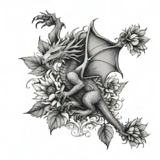 A Weightlifting Dragon Surrounded By Sunflowers