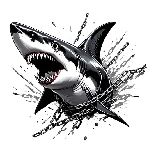 Shark And Chains Breaking And Bursting