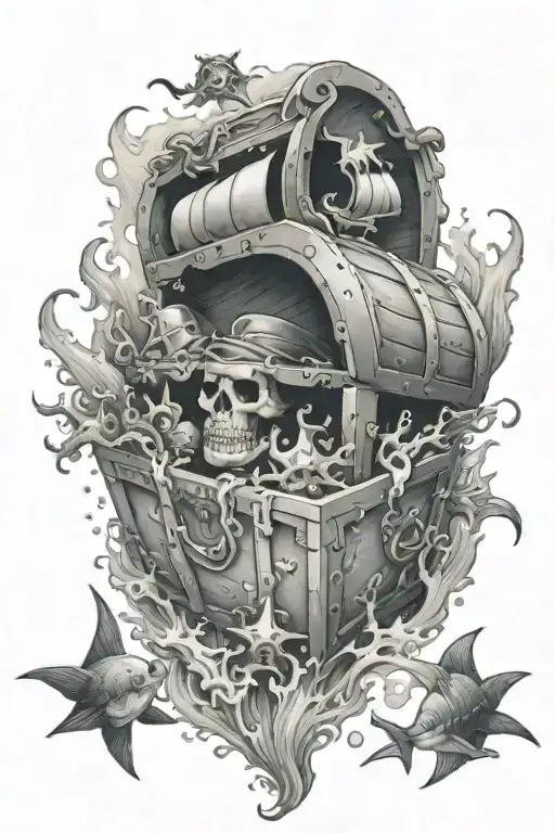 Bottom Ocean Treasure Chest Scene