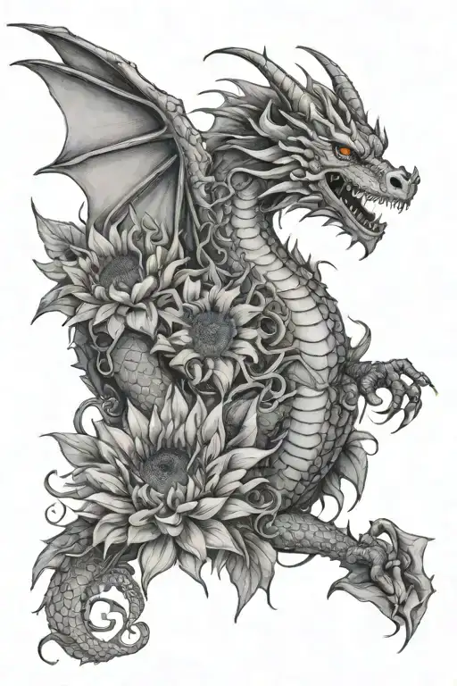 Dragon And Sunflowers Wrapped