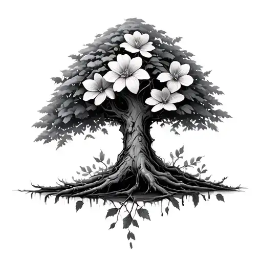 Big Poison Tree Growing Flowers And Leaves On Random Branches