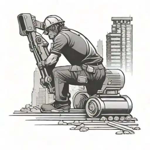A Construction Worker Operating Heavy Machinery With A City Skyline In The Background