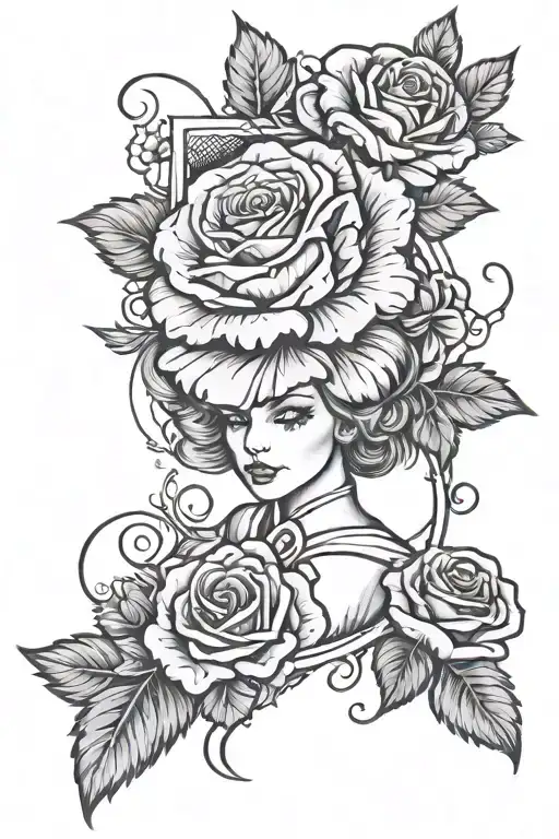 Nurse Symbol In Front Of One Rose And Some Carnations Flowers