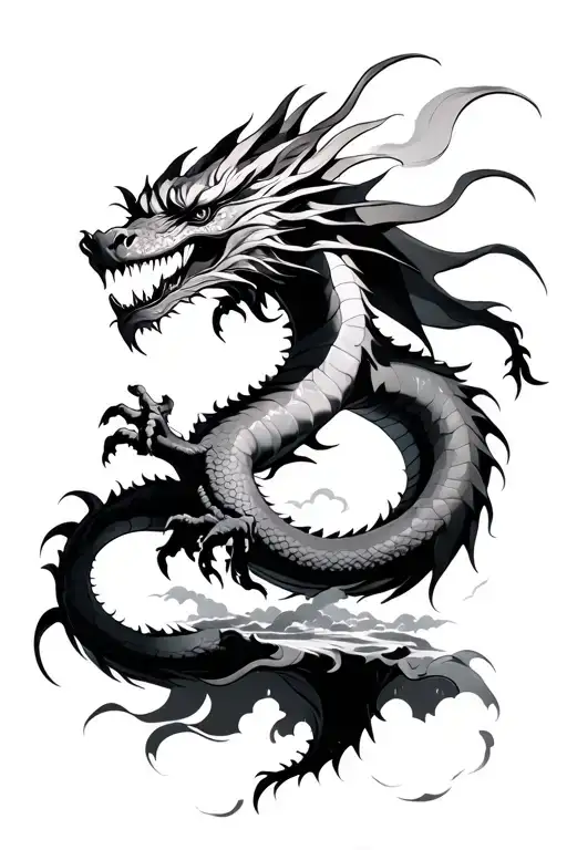 Japense Dragon In Clouds Floating Island