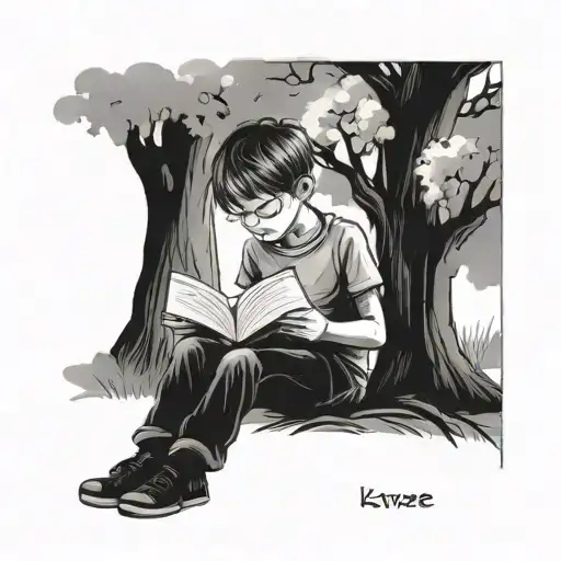 Kid Reading A Book Under A Tree