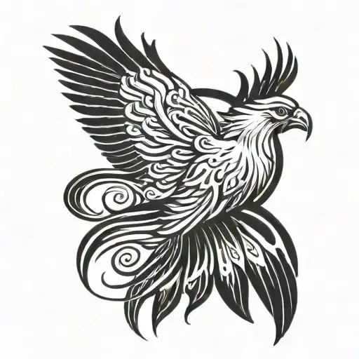 A Stylized Representation Of A Phoenix With Bold Lines And Shading To Convey Strength