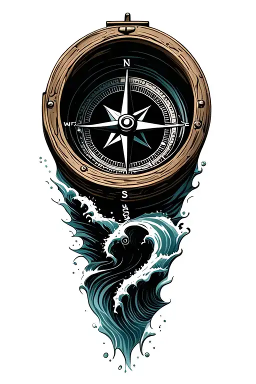Compass With Ocean Waves Crashing