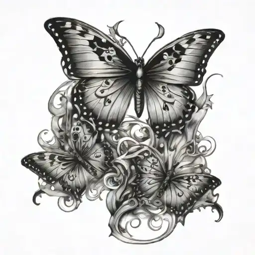 Butterflies With Chain And Fire Wrapping In The Arm