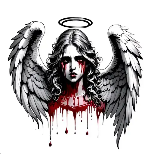 Crying Angel Bloody Tears Wings Spread Halo