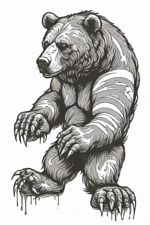 Brown Bear Tears The Russian Flag With Its Paws