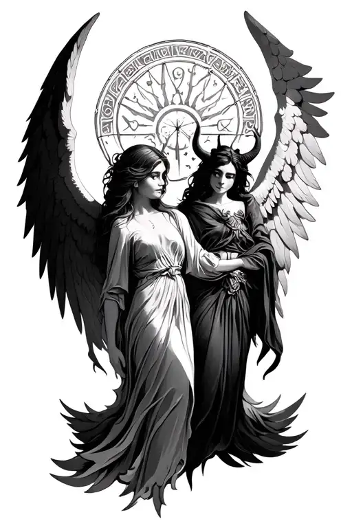 Gemini Zodiac Angel And Devil With Wings