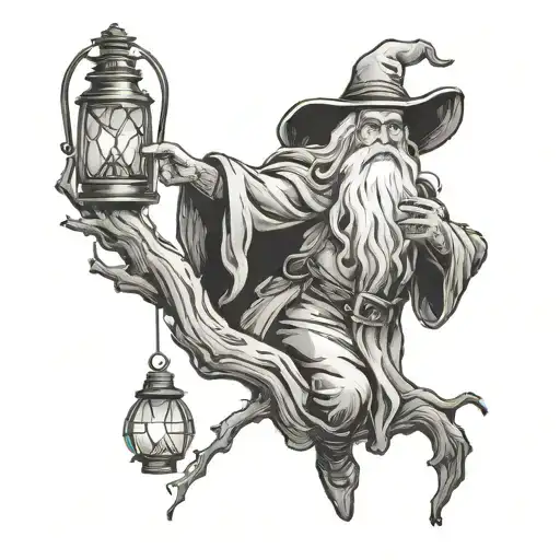 Wizard With Lantern Old Tree Branch